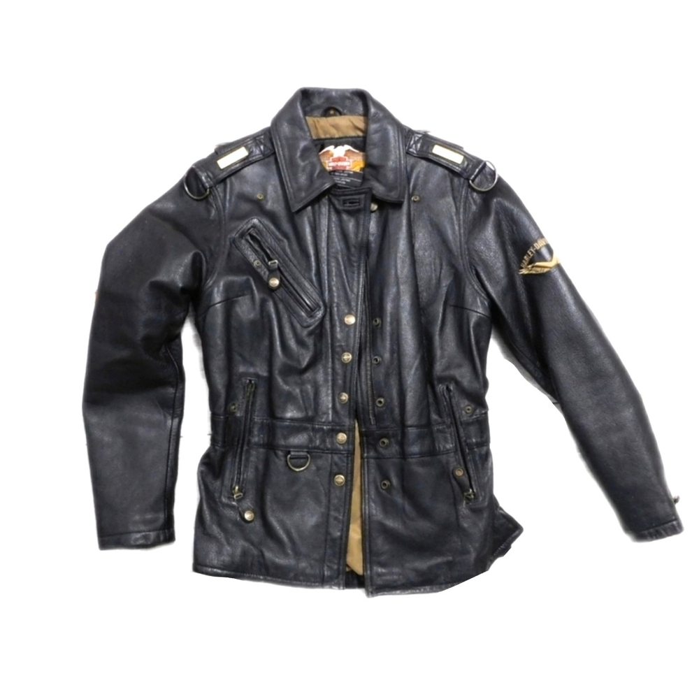 Harley-Davidson Womens Black 100% Leather Zip Snap Front Lined Jacket Size Small - Picture 1 of 7
